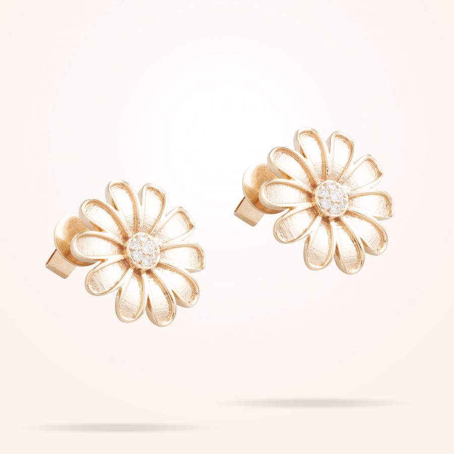 16mm Daisy Classic Earrings, Diamond, Rose Gold 18K