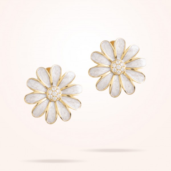 16mm Daisy Classic Earrings, Diamond, Yellow Gold 18K - Thumbnail