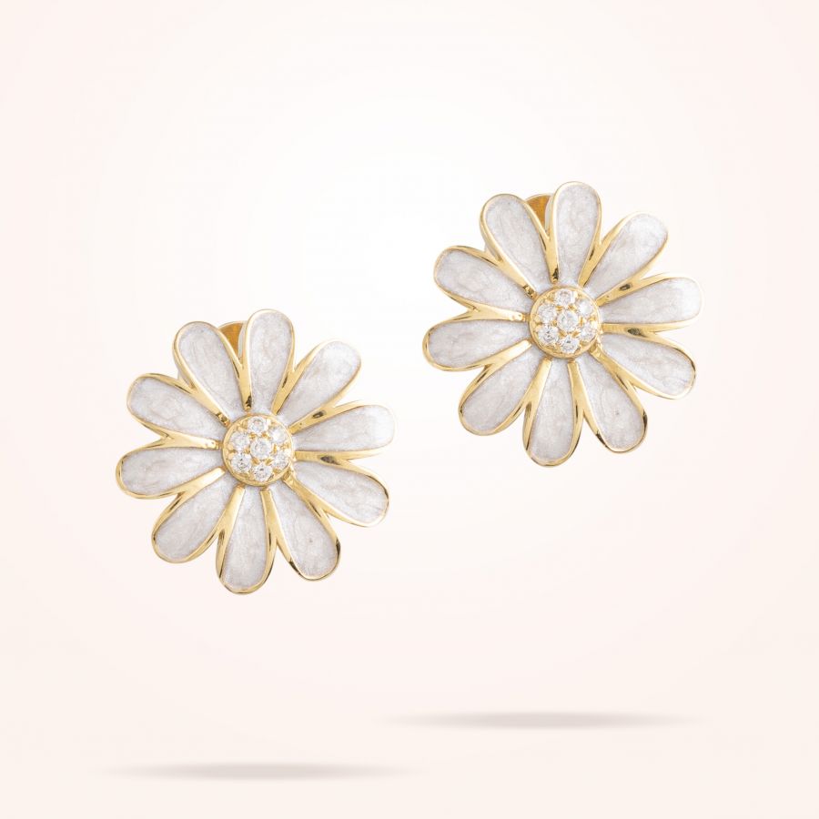 16mm Daisy Classic Earrings, Diamond, Yellow Gold 18K