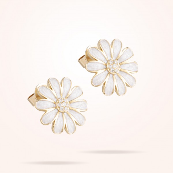 16mm Daisy Classic Earrings, Diamond, Yellow Gold 18K - Thumbnail