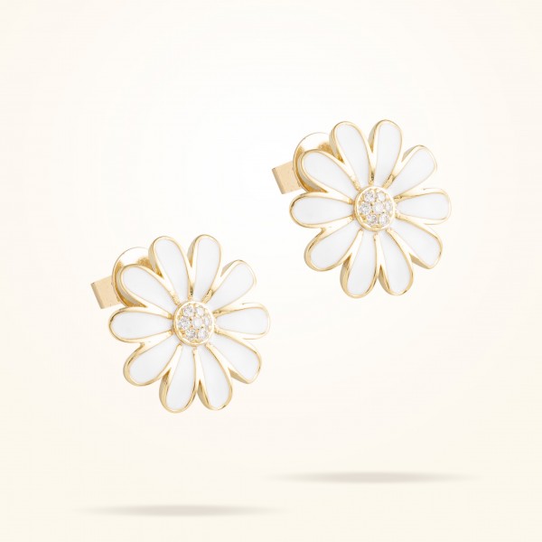 16mm Daisy Classic Earrings, Diamond, Yellow Gold 18K - Thumbnail