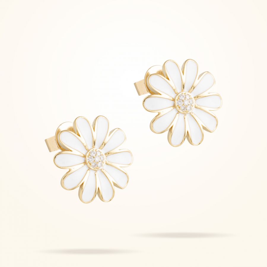 16mm Daisy Classic Earrings, Diamond, Yellow Gold 18K