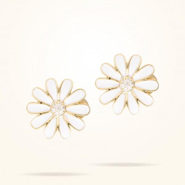 16mm Daisy Classic Earrings, Diamond, Yellow Gold 18K - Thumbnail