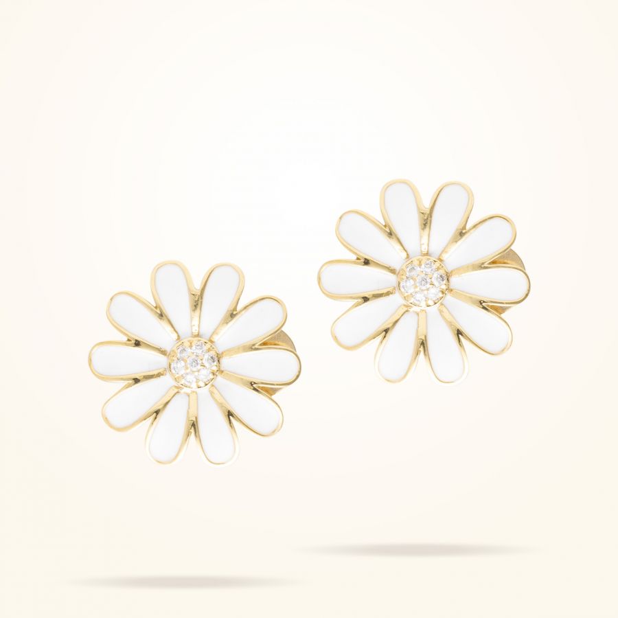 16mm Daisy Classic Earrings, Diamond, Yellow Gold 18K