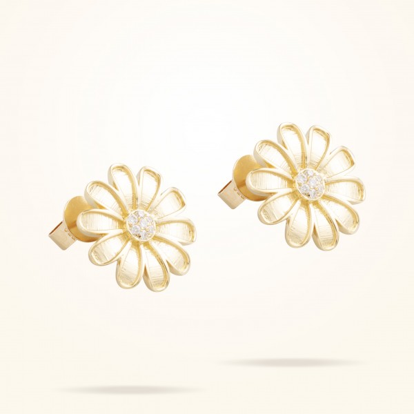 MARVVA - 16mm Daisy Classic Earrings, Diamond, Yellow Gold 18K
