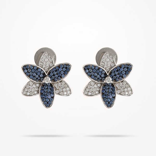 MARVVA - 22mm Lily Earrings, Diamond, Sapphire, White Gold 18K