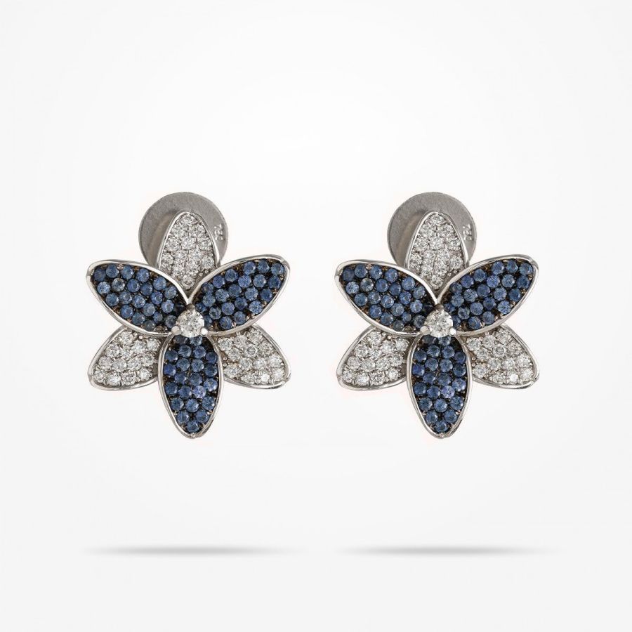 22mm Lily Earrings, Diamond, Sapphire, White Gold 18K