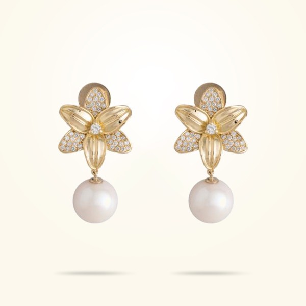 MARVVA - 22mm Lily Earrings, Diamond, Yellow Gold 18k