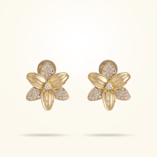 MARVVA - 22mm Lily Earrings, Diamonds, Yellow Gold 18k