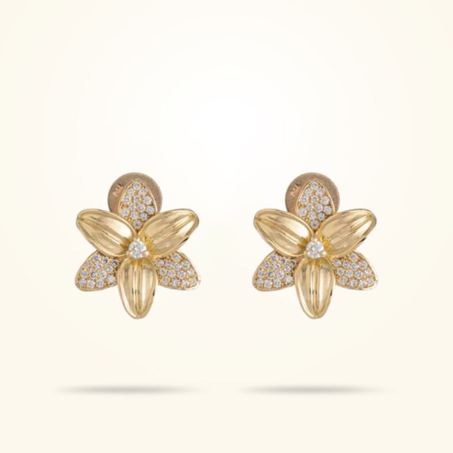 22mm Lily Earrings, Diamond, Yellow Gold 18k