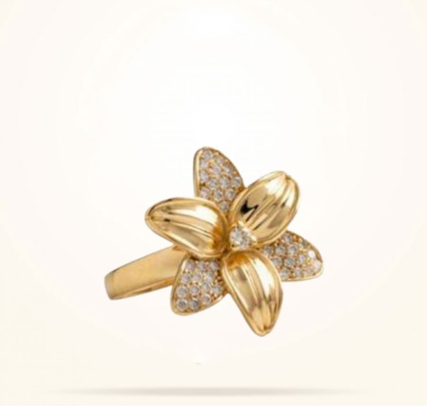 MARVVA - 22mm Lily Ring, Diamond, Yellow Gold 18k.