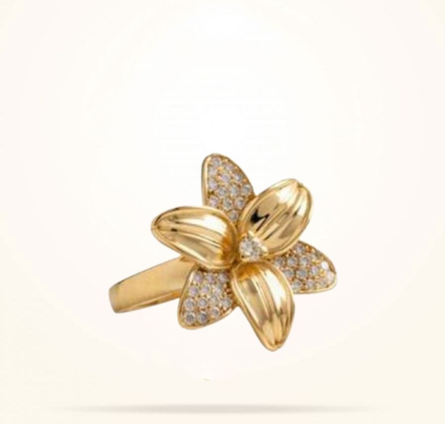 22mm Lily Ring, Diamond, Yellow Gold 18k.
