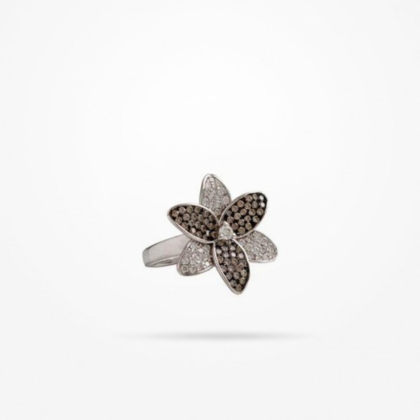 MARVVA - 22mm Lily Ring, White Diamond, Champagne Diamond, White Gold 18k.