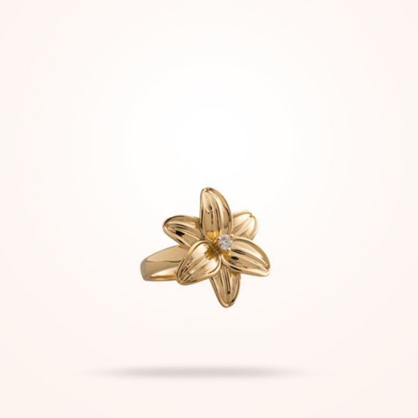 MARVVA - 22mm Lily Ring, Diamond, Yellow Gold 18k.