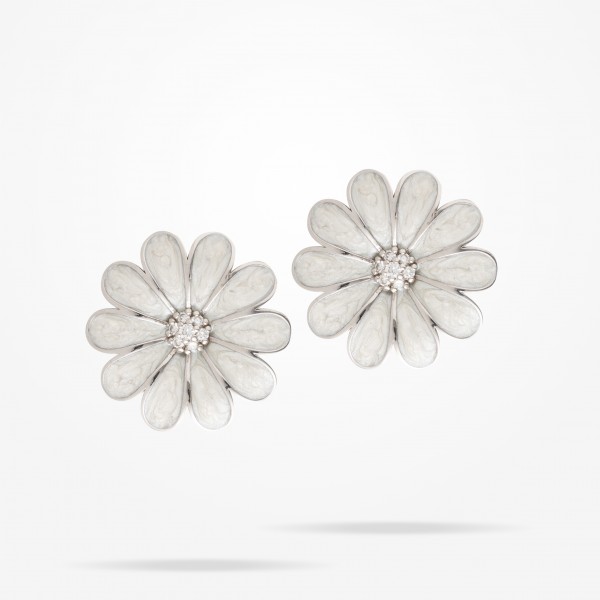 27mm Daisy Classic Earrings, Diamond, White Gold 18K - Thumbnail