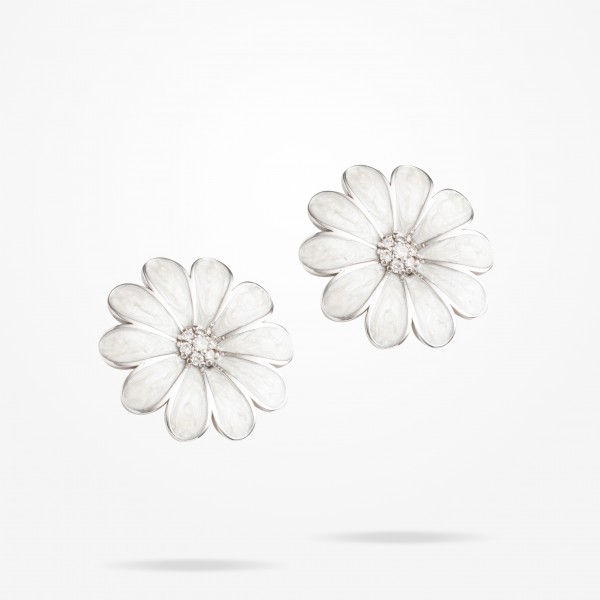 27mm Daisy Classic Earrings, Diamond, White Gold 18K - Thumbnail