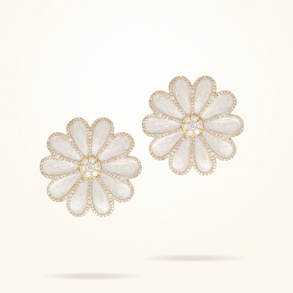 MARVVA - 28.5mm Daisy Elegance Earrings, Diamond, Yellow Gold