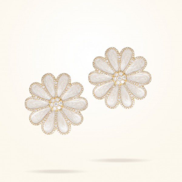 28.5mm Daisy Elegance Earrings, Diamond, Yellow Gold - Thumbnail