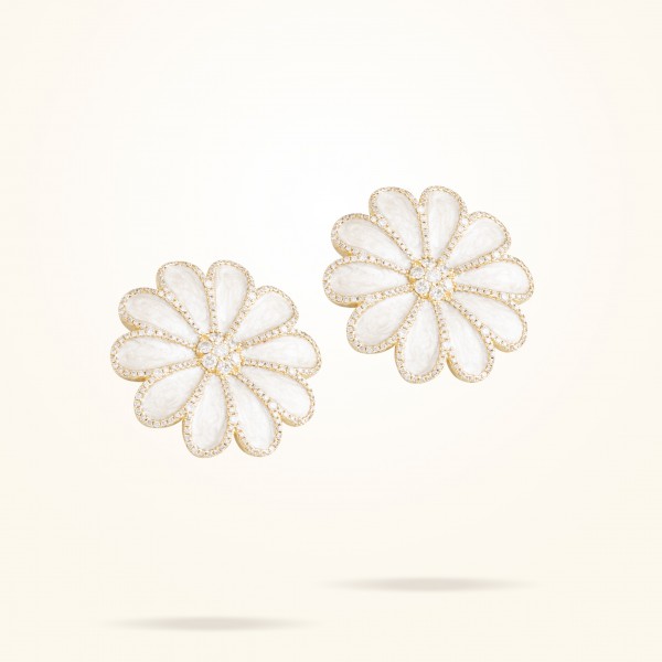 28.5mm Daisy Elegance Earrings, Diamond, Yellow Gold - Thumbnail