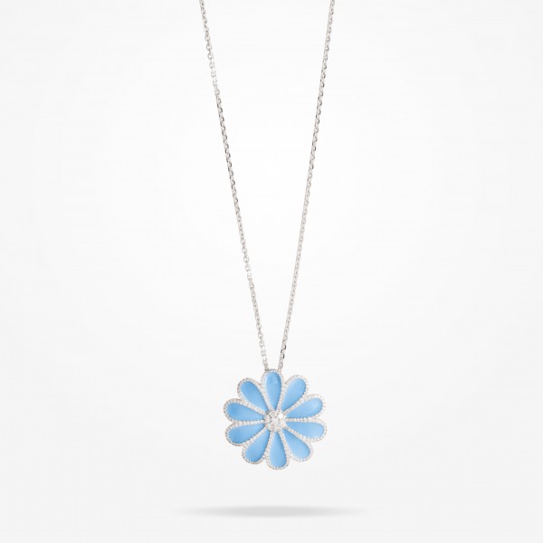 MARVVA - 28.5mm Daisy Elegance Pendant, Diamond, White Gold 18K