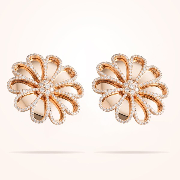 MARVVA - 28.5mm Daisy Reflection Earrings, Diamond, Rose Gold 18K