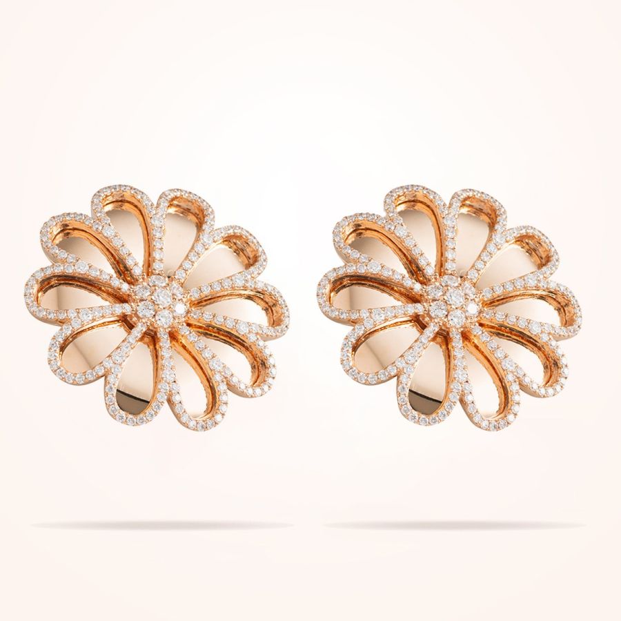 28.5mm Daisy Reflection Earrings, Diamond, Rose Gold 18K