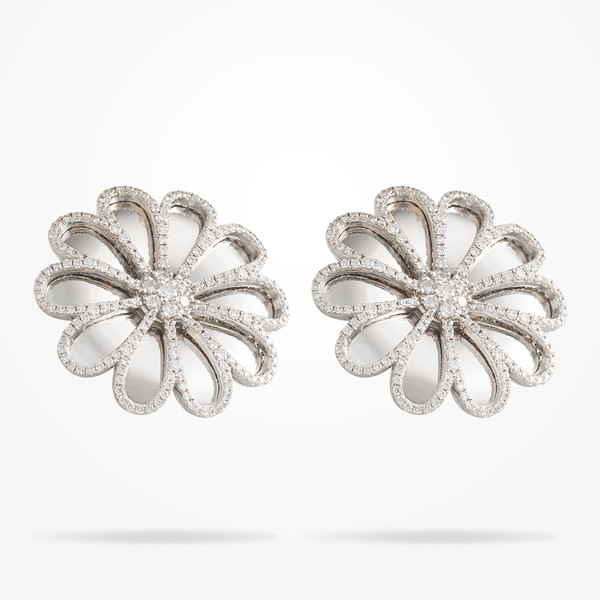 MARVVA - 28.5mm Daisy Reflection Earrings, Diamond, White Gold 18K
