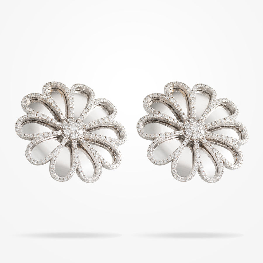 28.5mm Daisy Reflection Earrings, Diamond, White Gold 18K