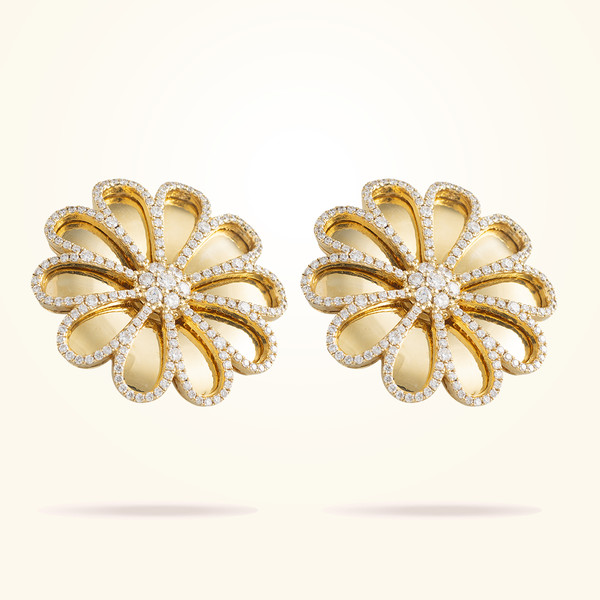 MARVVA - 28.5mm Daisy Reflection Earrings, Diamond, Yellow Gold 18K