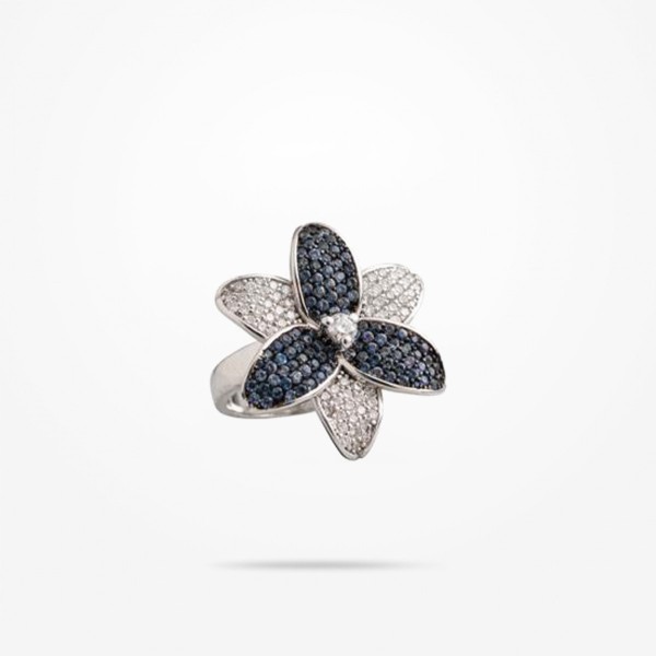 MARVVA - 28mm Lily Ring. Sapphire Stones, Diamond, White Gold 18k