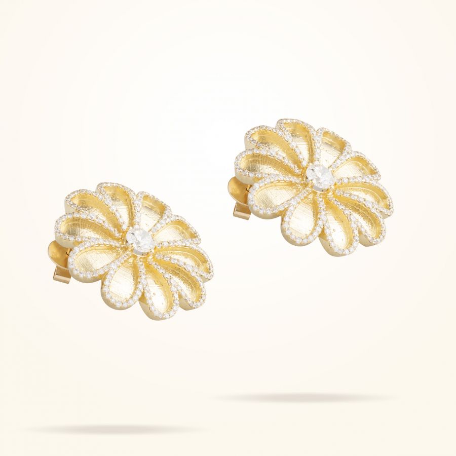 28.5mm Daisy Premier Earrings with One Stone Center Diamond, Diamond, Yellow Gold 18K