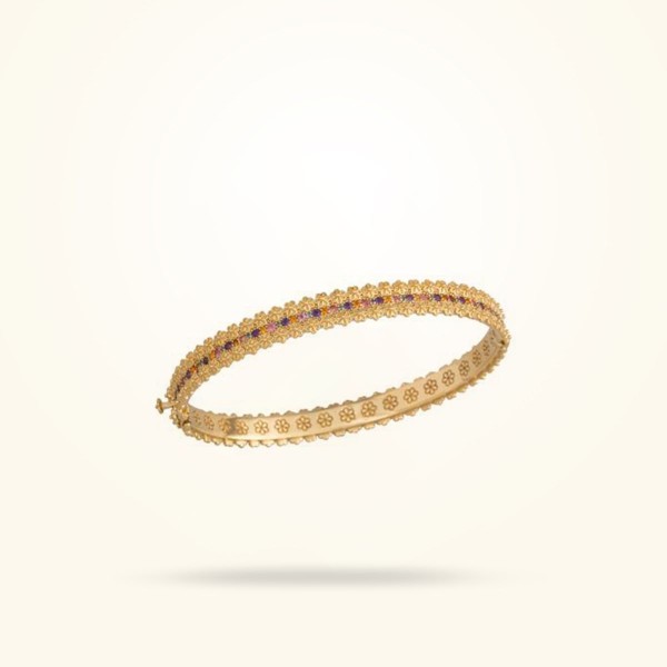 MARVVA - 3mm Daisy Bouquet Bangle, Multi Stones, Yellow Gold 18k.