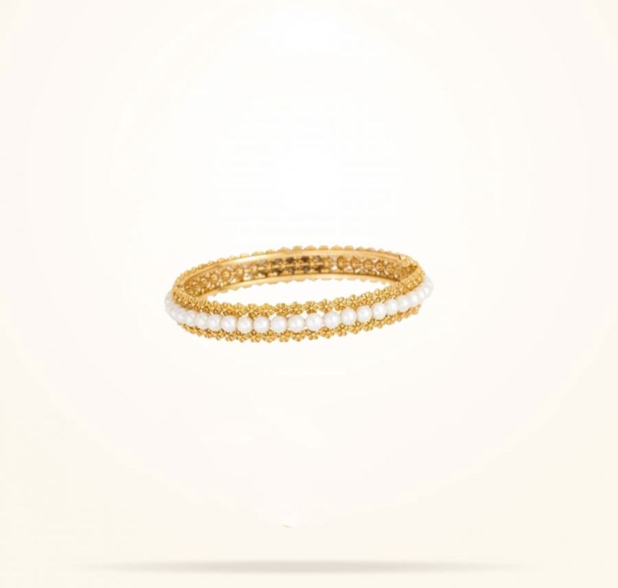 3mm Daisy Bouquet Bangle, Pearls, Yellow Gold 18k.