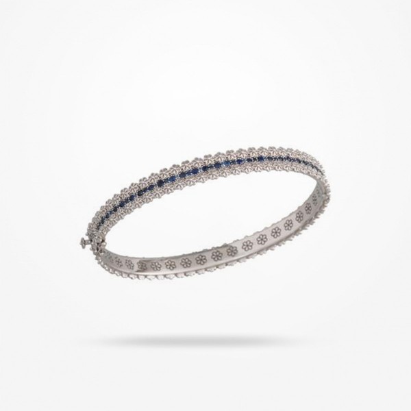 MARVVA - 3mm Daisy Bouquet Bangle, Sapphire Stones, White Gold 18k.