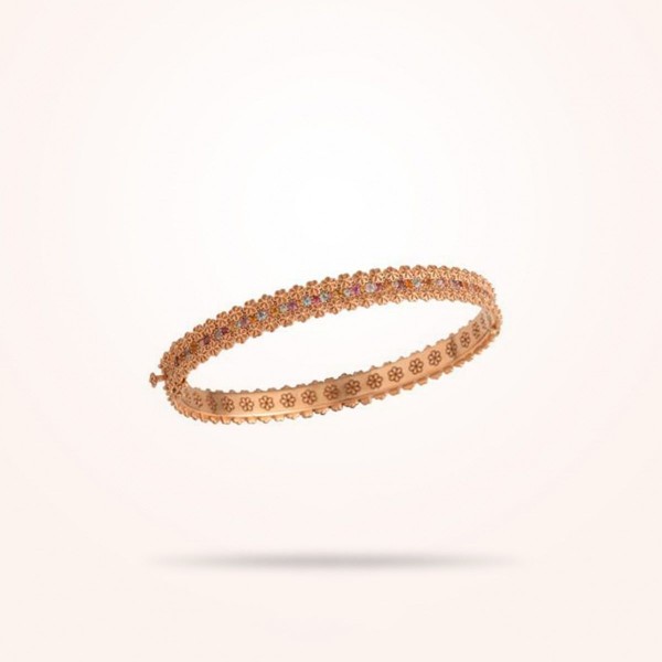 MARVVA - 3mm Daisy Bouquet Bangle, Multi Stones, Rose Gold 18k.