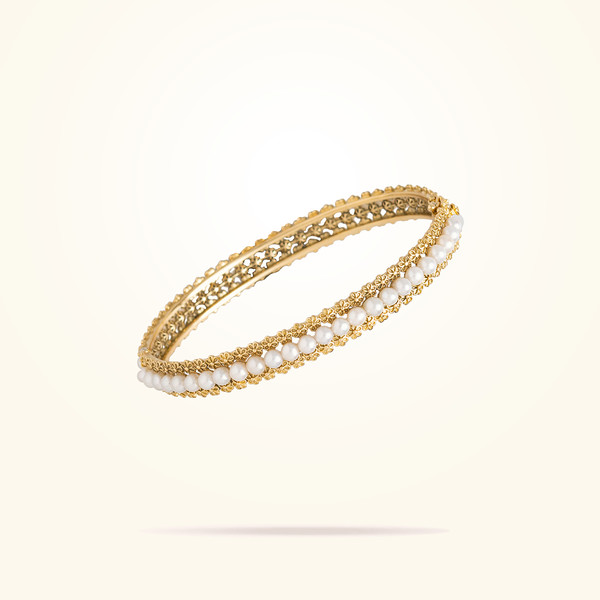 MARVVA - 3mm Daisy Bouquet Bangle, Pearls, Yellow Gold 18K