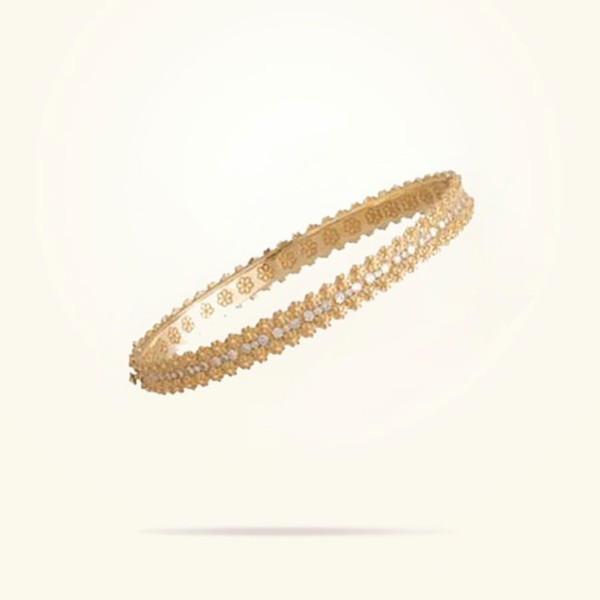 MARVVA - 3mm Daisy Bouquet Bangle, Daimond, Yellow Gold 18K