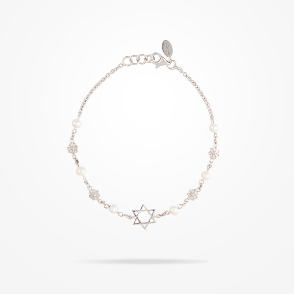 MARVVA - 4.4mm Daisy Spiritual Bracelet, Pearl, White Gold 18K