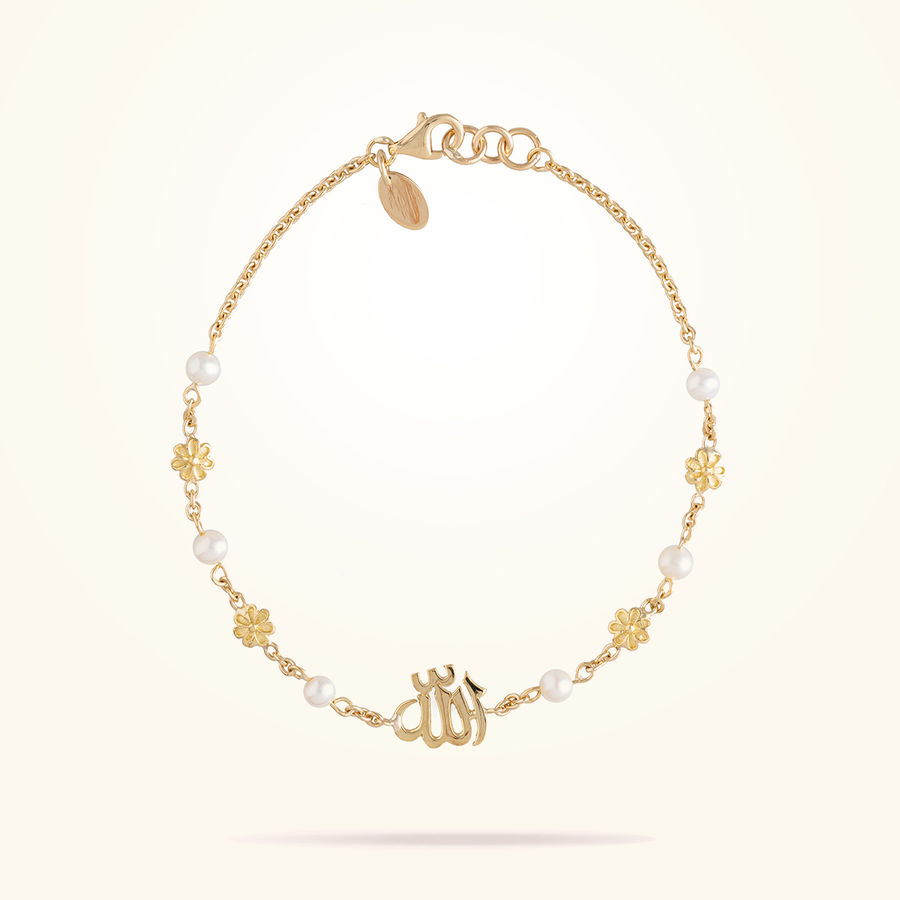 4.4mm Diasy Sipiritual Bracelet, Pearl, Yellow Gold 18K