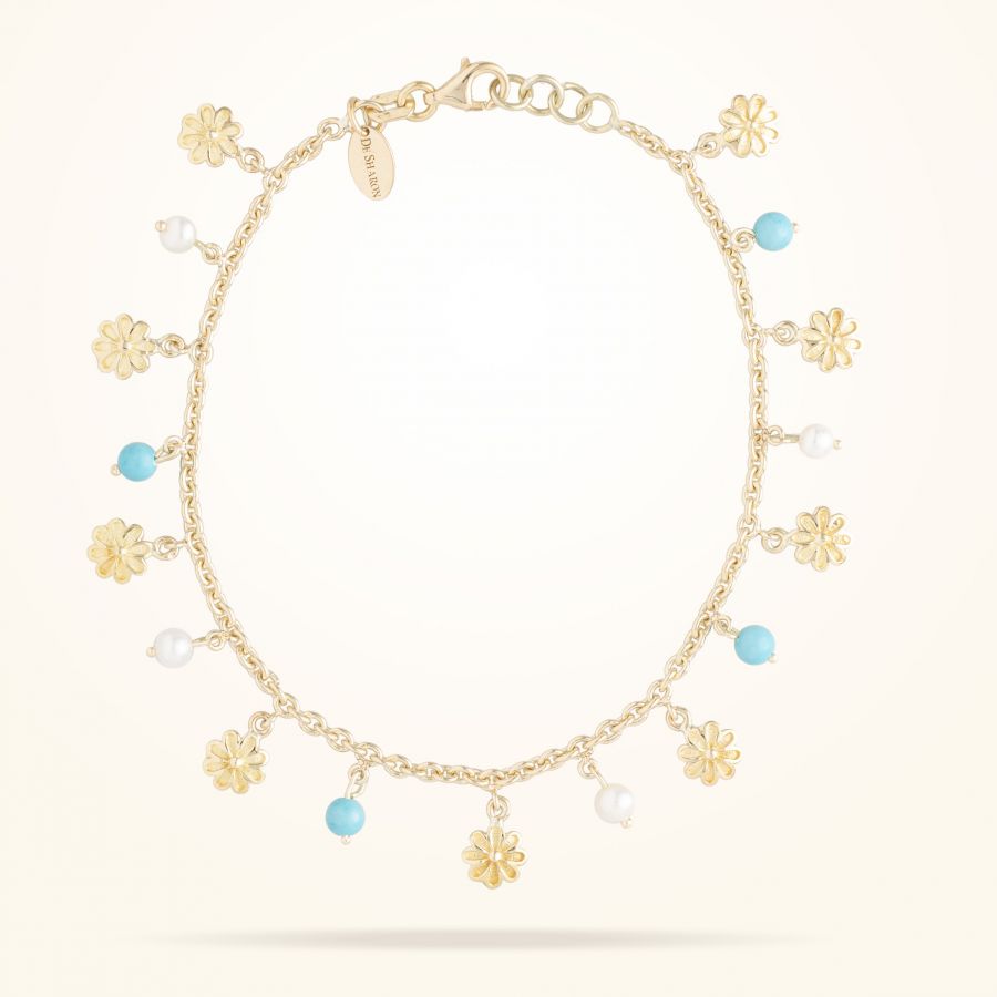 6mm Daisy Bouquet Bracelet, Pearls, Feyrouz, Yellow Gold 18K
