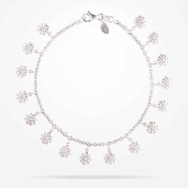 MARVVA - 6mm Daisy Bouquet Bracelet , White Gold 18K