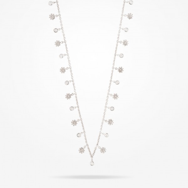 MARVVA - 6mm Daisy Bouquet Necklace, Diamond, White Gold 18K