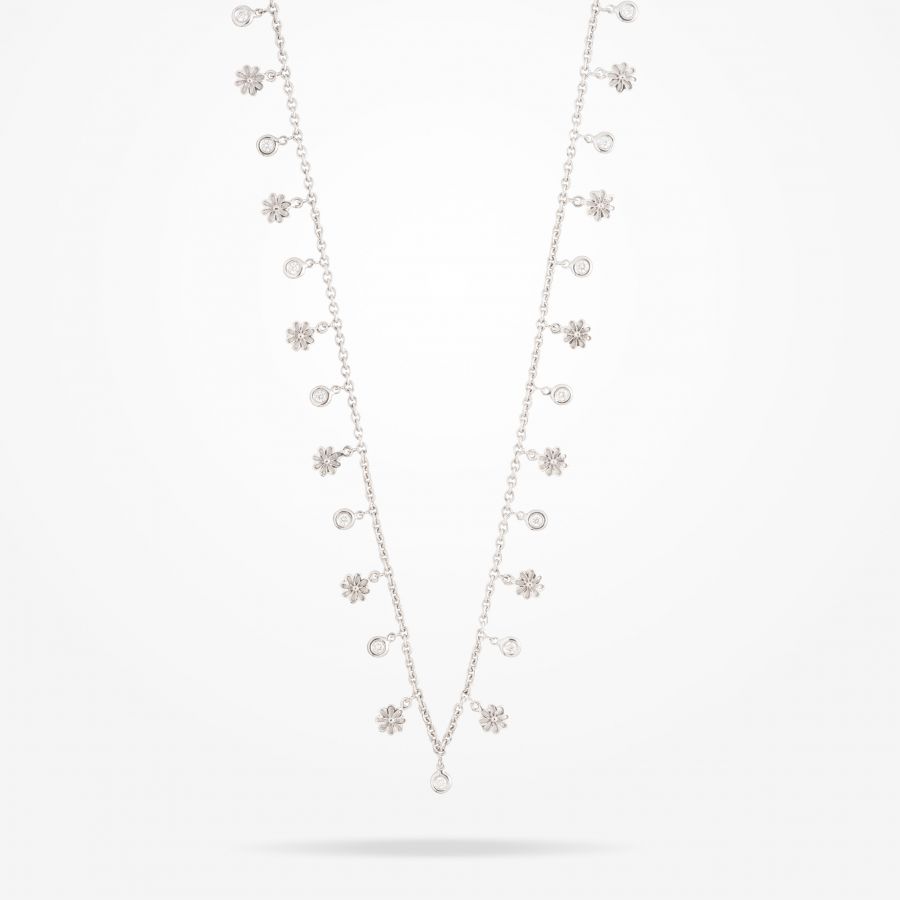 6mm Daisy Bouquet Necklace, Diamond, White Gold 18K