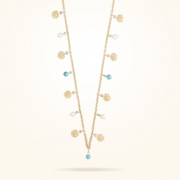 MARVVA - 6mm Daisy Bouquet Necklace Pearls Fayrouz Yellow Gold 18K