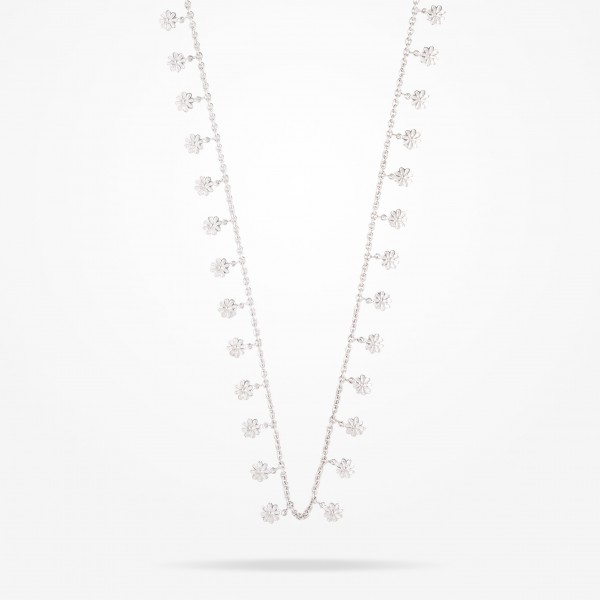 MARVVA - 6mm Daisy Bouquet Necklace , White Gold 18K