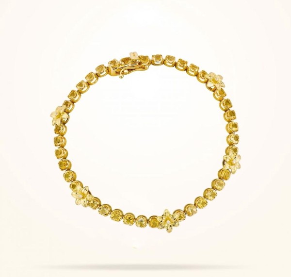 8 mm Lily Bracelet, Citrine Stones, Diamond, Yellow Gold 18k. - Thumbnail