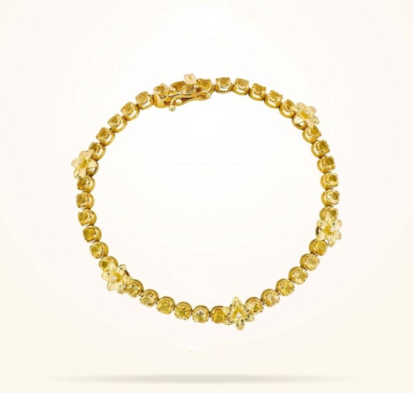 MARVVA - 8 mm Lily Bracelet, Citrine Stones, Diamond, Yellow Gold 18k.