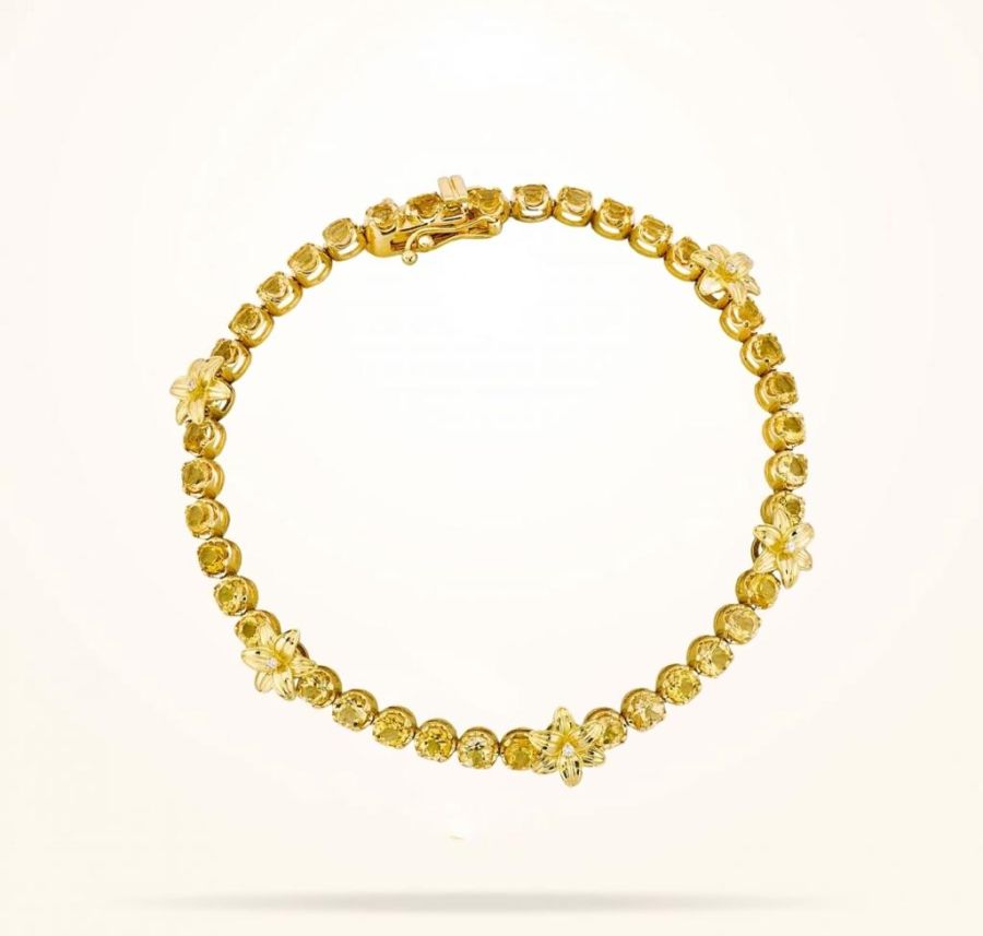 8 mm Lily Bracelet, Citrine Stones, Diamond, Yellow Gold 18k.