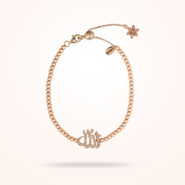 MARVVA - 8mm Lily “Name Of God” Spiritual Bracelet, Diamond, Rose Gold 18k.