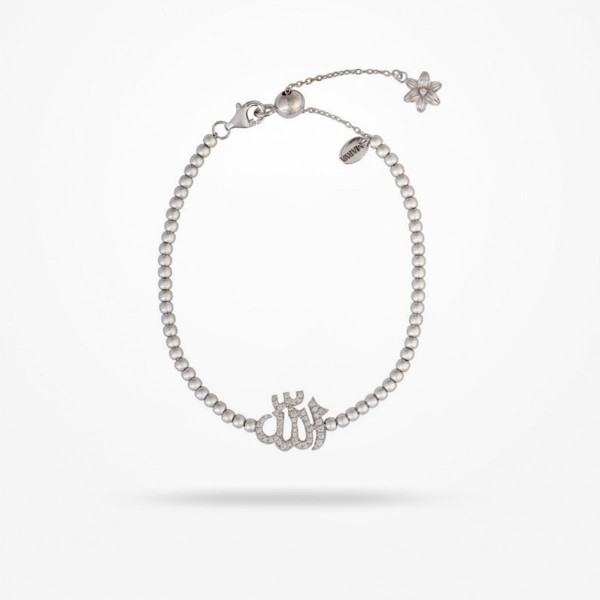 MARVVA - 8mm Lily “Name Of God” Spiritual Bracelet, Diamond, White Gold 18k